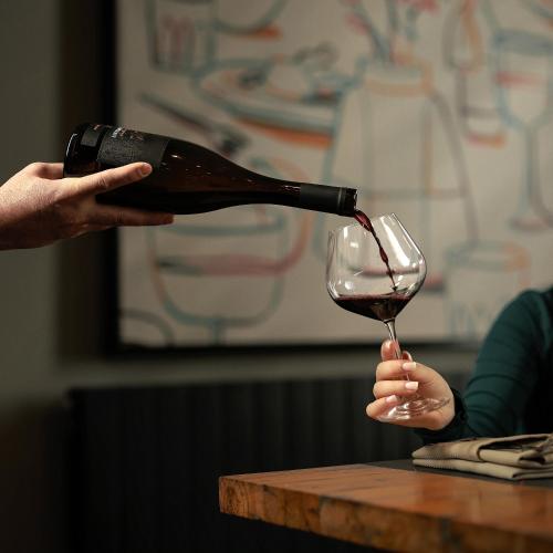 a person pouring wine into a wine glass at Dialog Kokhta in Bakuriani