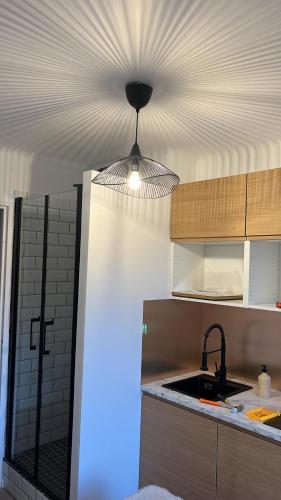 Dapur atau dapur kecil di Cozy studio 12 minutes de Paris Montparnasse