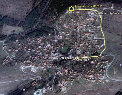 a map of a city with a yellow line at Guest House Debar in Arbanasi
