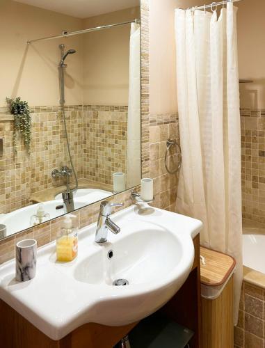 a bathroom with a sink and a bath tub at Boca do Rio Arade in Estômbar
