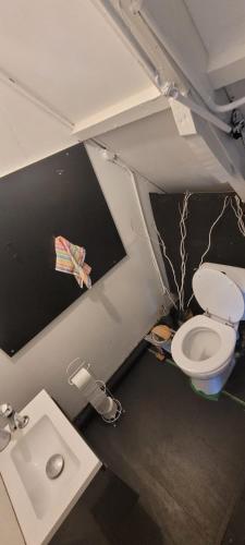 a small bathroom with a toilet and a sink at townhouse at the city in Enschede