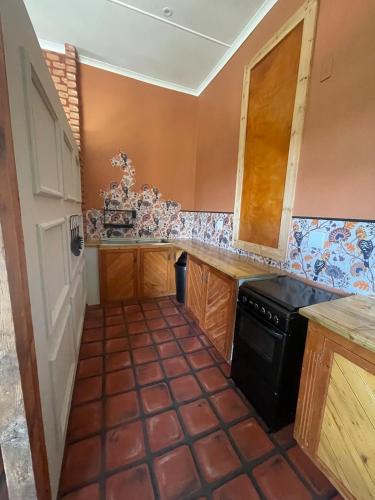 a kitchen with a sink and a stove at Bokmakierie Studio in Montagu