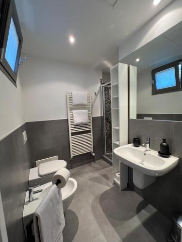 a bathroom with a sink and a toilet and a mirror at LoftDesign in Verona
