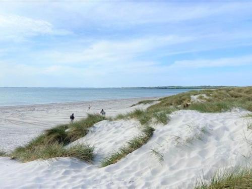 a group of people walking on a sandy beach at Holiday Home Tinja - 900m from the sea by Interhome in Højby