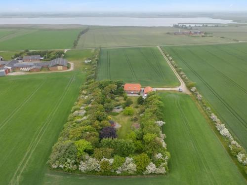 an aerial view of a house in a green field at Holiday Home Soria - 600m to the fjord by Interhome in Vemb