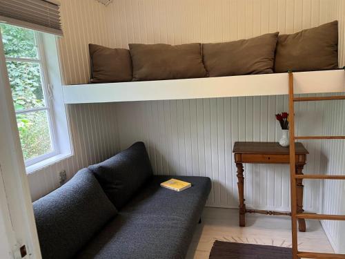 a living room with a couch and a bunk bed at Holiday Home Lucie - 50m from the sea by Interhome in Rønne