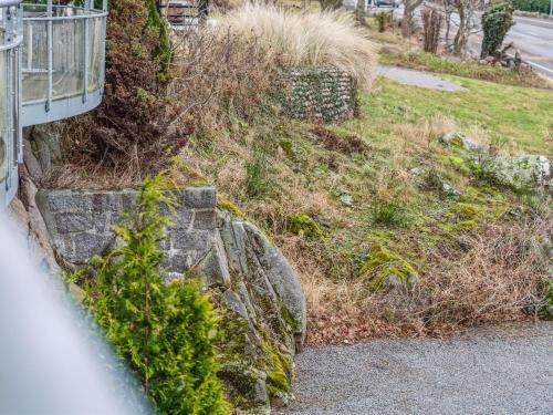 a stone wall with plants on the side of a road at Apartment Henna - 50m from the sea by Interhome in Allinge