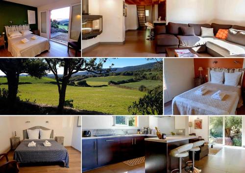 un collage di immagini di un soggiorno e di una camera da letto di Villa A LICCIA a Figari