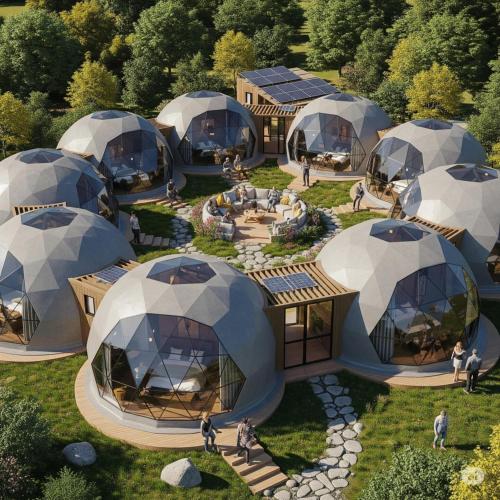 a group of domes in a garden with people in them at Cooperative Morocco Up tour in Tangier