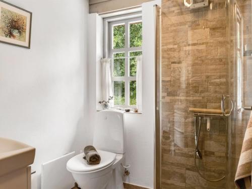 a bathroom with a toilet and a window and a shower at Holiday Home Hilaria - 2-1km from the sea by Interhome in Aså
