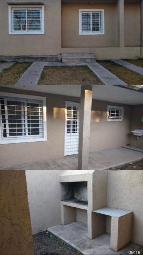 deux photos d'un bâtiment avec un banc devant dans l'établissement Unquillo Cordoba departamento con parilla, à Unquillo