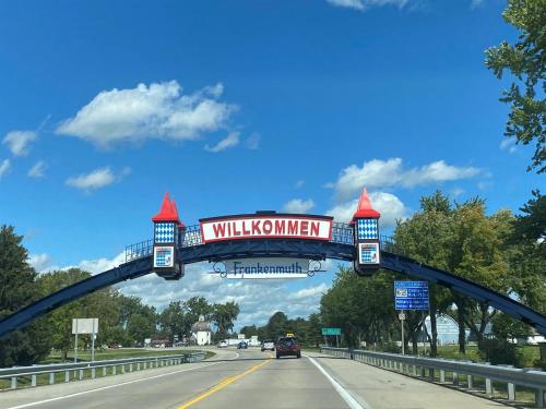 a highway with a sign that reads willowship at Double Double in Bed & Breakfast - And a Hot Tub! in Frankenmuth
