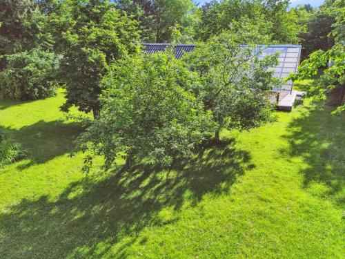 an overhead view of a green yard with a tree at Holiday Home Lennart - 4km from the sea by Interhome in Eskebjerg