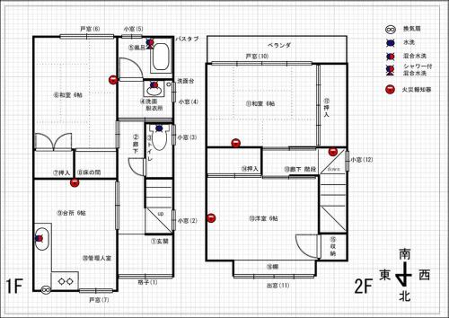 a plan of a building with red dots on it at Uji - House - Vacation STAY 9753 in Uji