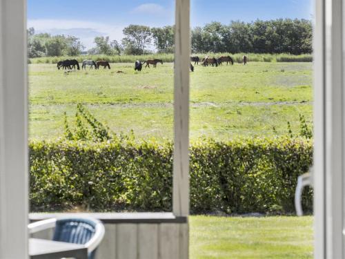 a view of horses in a field from a window at Holiday Home Janin - 400m from the sea by Interhome in Højer