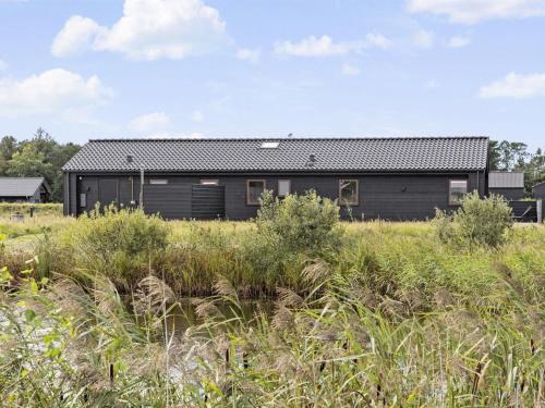 a black house in a field with tall grass at Holiday Home Frithbjorn - 900m from the sea by Interhome in Jerup