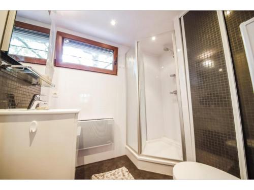 a bathroom with a shower and a sink at Le Beau Renard in Moressée