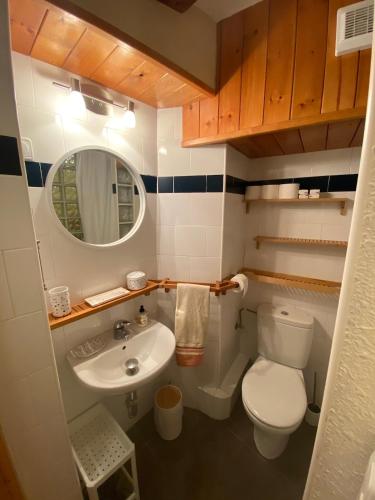a small bathroom with a toilet and a sink at Casa Narcís in Claverol
