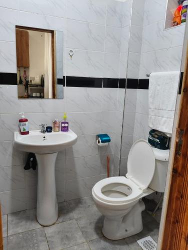 une salle de bains avec toilettes et lavabo dans l'établissement Naivera, à Nairobi