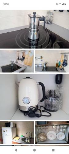 a collage of three pictures of a kitchen sink at Sierra y Silencio Nómada, WIFI, Trastero y Garaje in Güéjar-Sierra