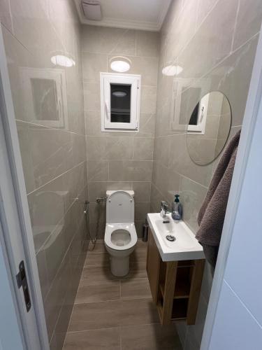 a bathroom with a toilet and a sink and a mirror at Superbe appart près de la mer in Nice