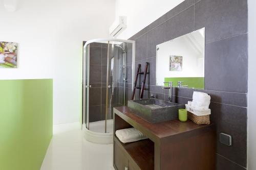 a bathroom with a sink and a shower at Timoon apartment in Orient Bay