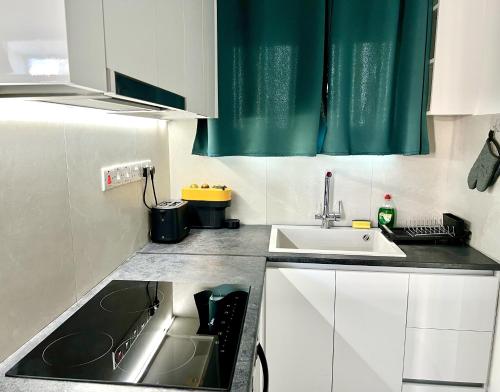 a small kitchen with a sink and a sink at Fully Equipped One Bedroom APT in Limassol