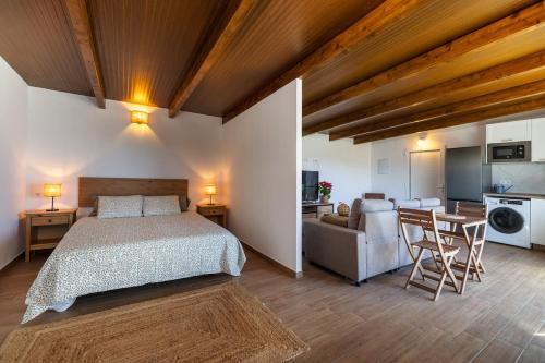 a bedroom with a bed and a living room at Penthouse with a View in El Palmital