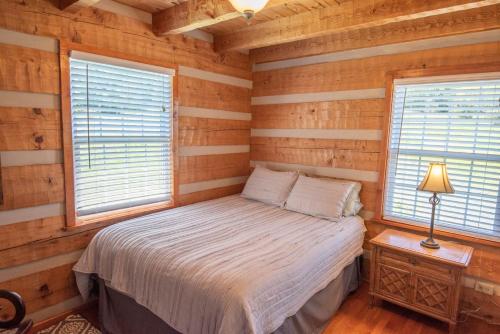a bedroom with a bed and two windows at River Access, VIEWS, Sleeps 8, Fire Pit in Brownwood
