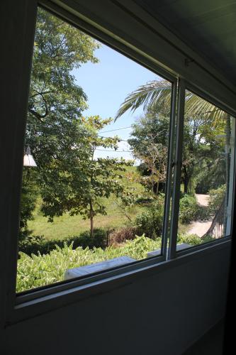 a window view of a garden from a house at Posada Campestre brisas del camino in Puerto Triunfo