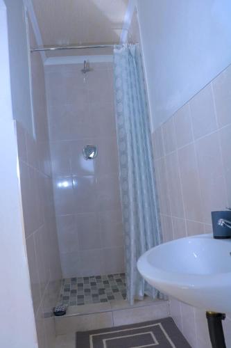 a bathroom with a shower and a sink at The Royalty Ebukhosini 2 bedroom house in Teyateyaneng