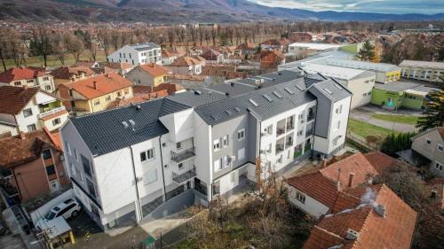 an aerial view of a city with buildings at Lux&Spa Petko in Pirot