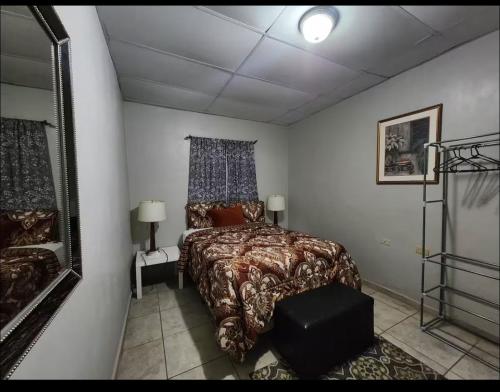 a bedroom with a bed in the corner of a room at Gioconda tronconi hospedaje in Comayagua