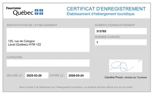 a screenshot of the credentials page of a certificate department webpage at Montreal - Laval Haven - Entire Rental Unit in Laval