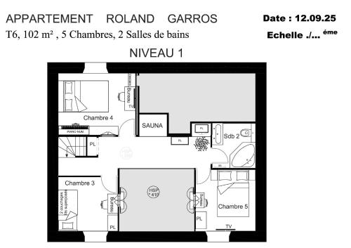 a floor plan of the apartment rand carols at DUPLEX 5 chambres Clim WIFI SAUNA Cannes in Cannes