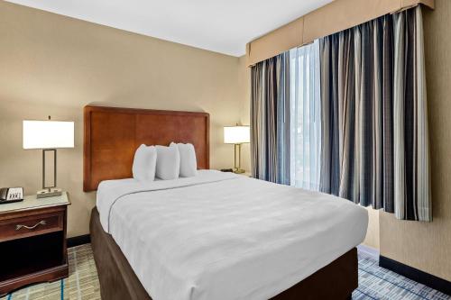 a hotel room with a large bed and a window at MainStay Suites Roanoke Airport in Roanoke