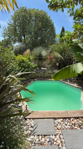 a small swimming pool in a garden with plants at Gîte la Charentaise in Fontenille-Saint-Martin-d'Entraigues