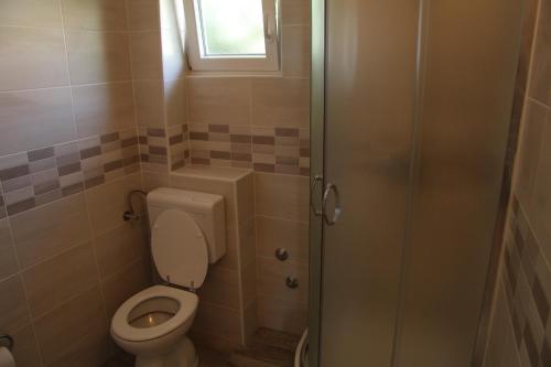 a small bathroom with a toilet and a shower at Bed & Breakfast Novalja Inn in Novalja