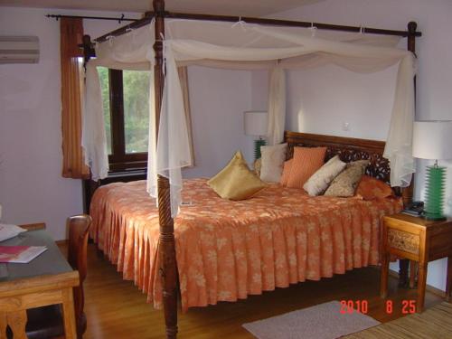 a bedroom with a large bed with a canopy at Resort Bali Spa in Cornu de Jos