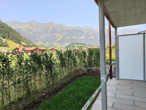 a view of a vineyard from the porch of a house at Studio 5min Blausee / 20min Interlaken / WIFI in Kandergrund