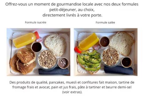 due immagini di diversi tipi di cibo in contenitori di Jolie T2 - très grande terrasse a Thonon-les-Bains