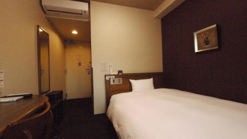 a hotel room with a bed and a desk at Hotel Route-Inn Tsuruga Ekimae in Tsuruga