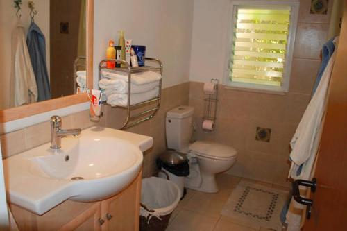 ein Bad mit einem Waschbecken und einem WC in der Unterkunft Benny's Studio in Bet H̱anan