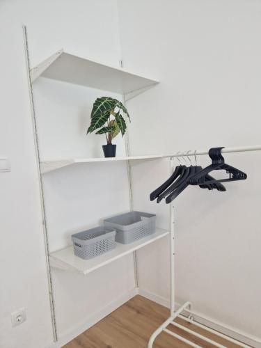 a room with white shelves and a potted plant at Lakeside Ferienhaus Neusiedl am See in Neusiedl am See