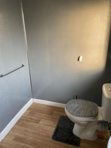 a bathroom with a toilet in the corner of a room at Babo room in Bolton