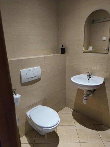 a bathroom with a toilet and a sink at Centrum Konferencyjne Sułtan in Marki
