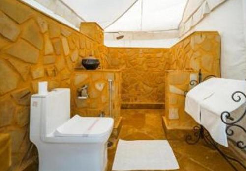 a bathroom with a toilet and a sink at Desert Island Camp & Resort Jaisalmer in Jaisalmer