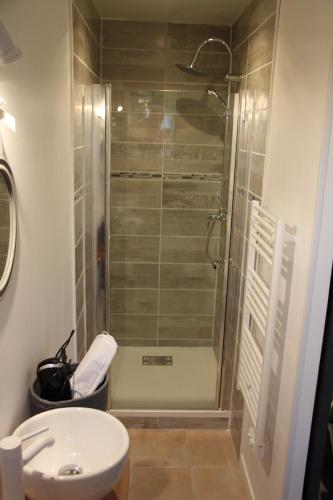 a bathroom with a shower with a toilet and a sink at ENTRE LOIRE ET CHER "Le Sologn'Eau" Gîte & SPA Privatif in Tour-en-Sologne