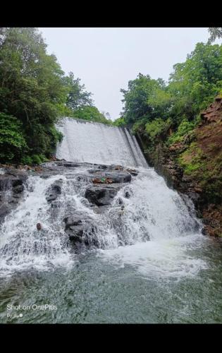 a waterfall on the side of a river at Paradise Farm Alibaug in Kashid