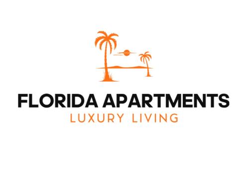 a logo for a hawaiian resort with palm trees and a beach at Florida Apartments in Dobra Voda